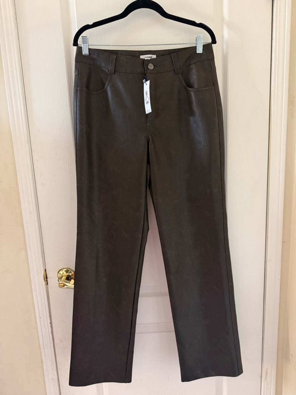Garage brown faux leather straight leg pants 🤎